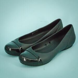 Crocs Size 7 Black Gianna Alice Cap Toe Ballet Style Slip On Comfort Shoes Flats